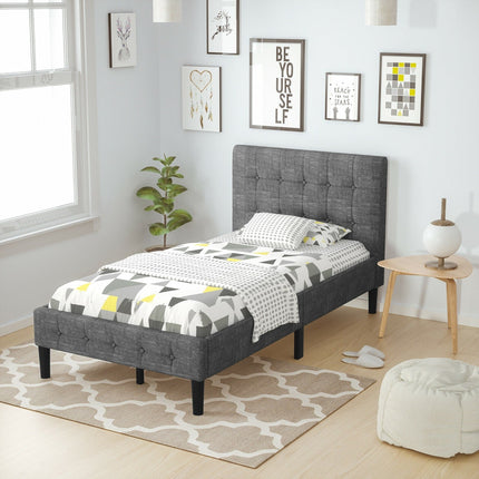 Platform Twin Bed with Button Tufted Headboard | Upholstered Bed Frame