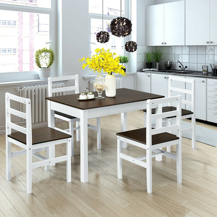Dreamade 5-Piece Dining Table Set, Rectangular Kitchen Table and Chairs Set (Walnut+White)