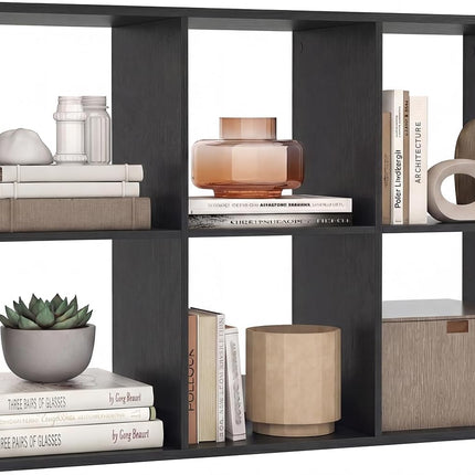 Dreamade 6-Cube Bookcase, White Cubby Bookshelf w/Back Guardrail & Anti-Tipping Kits
