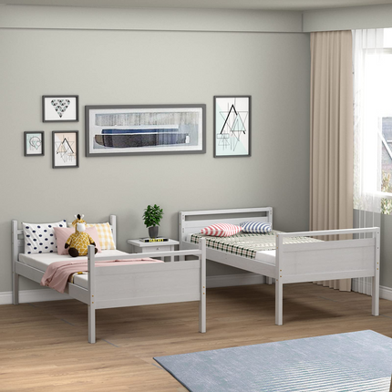 Dreamade Twin Over Twin Bunk Bed, Solid Wood Twin Bunk Bed Convertible Into Two Individual Beds
