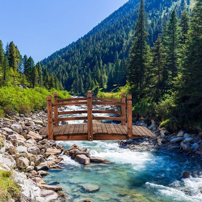 Dreamade 5 Ft Wooden Garden Bridge, Stained Wood/Natural Wood Garden Bridge