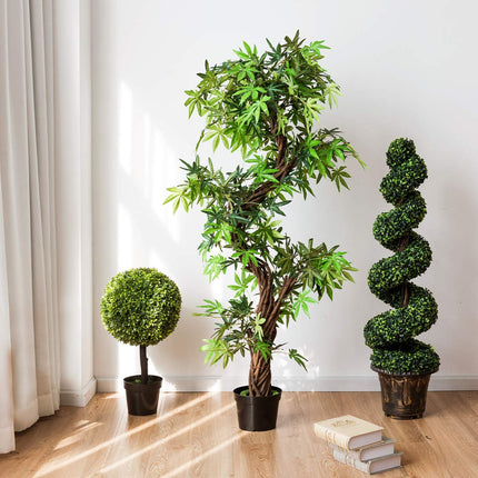 4 Ft Artificial Boxwood Spiral Tree, Fake Greenery Plants - DreamadeUS