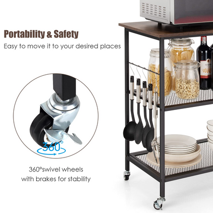 Dreamade 3 Tier Kitchen Bake's Rack, Rolling Microwave Cart, Industrial Bar Service Cart