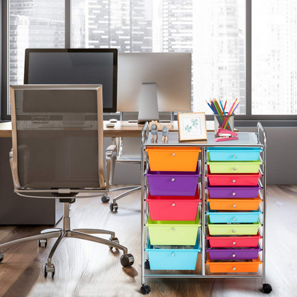 15-Drawer Organizer Cart Office School Rolling Storage Cart - Dreamade