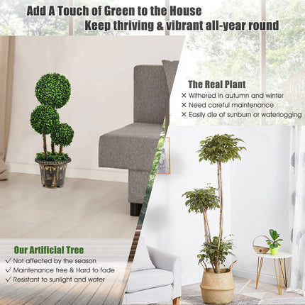 2.5 Ft/3 Ft Artificial Boxwood Topiary Tree, Fake Greenery Plants Triple Ball Tree - DreamadeUS
