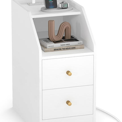 Dreamade Side End Table with Charging Station Sofa Couch Table with Shelf Drawers