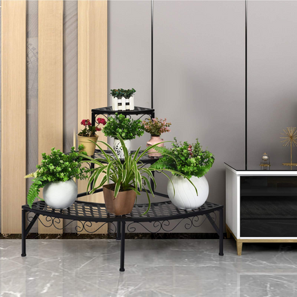 Dreamade Corner Plant Stand, 3 Tier Metal Flower Holder, Ladder Potted Corner Shelf