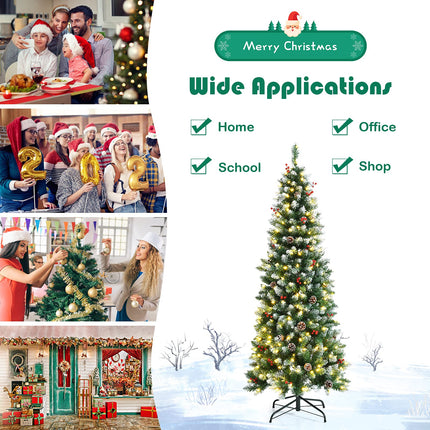 5ft Pre-lit Pencil Christmas Tree, Snow Flocked Artificial Hinged Xmas Tree - DreamadeUS