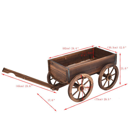 Dreamade Wood Wagon Flower Planter Pot Stand W/Wheels Home Garden Outdoor Decor