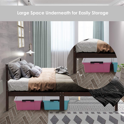 Dreamade Queen Size Wood Slats Great Support with Six Legs, No Box Spring Needed, Antique Espresso