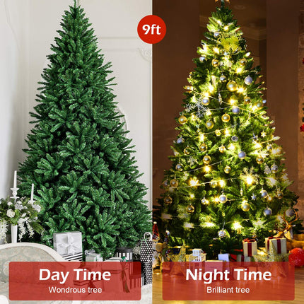 9ft Artificial Douglas Christmas Tree, Unlit Hinged Pine Tree, with 3594 Branch Tips and Solid Metal Stand - DreamadeUS