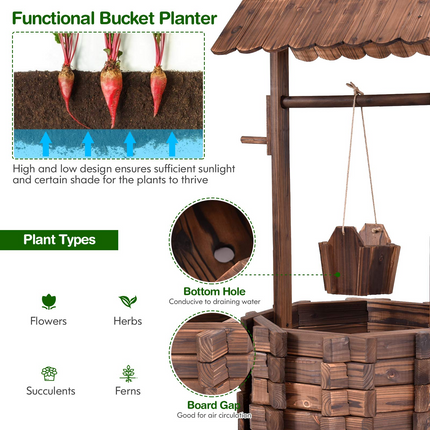 Dreamade Outdoor Wooden Wishing Well with Hanging Bucket