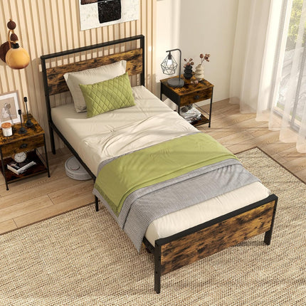 Dreamade Twin Size/Full Size/King Size/Queen Metal Platform Bed Frames with Wooden Headboard & Footboard