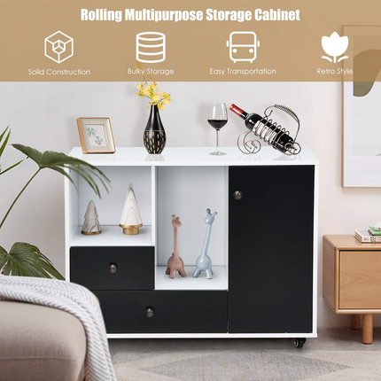 Dreamade Lateral File Cabinet 2 Drawer Printer Stand, Rolling Storage Office Cabinet with Lockable Wheels
