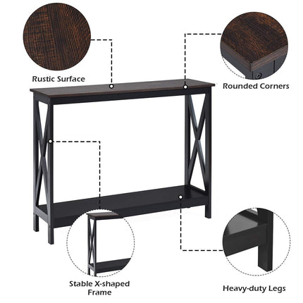 Dreamade Console Table 2-Tier with Storage Shelf,X-Design Bookshelf