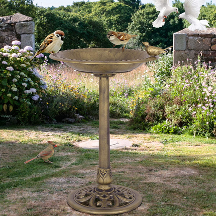 Dreamade 28 Inch Height Pedestal Bird Bath Feeder Freestanding Antique Outdoor Garden Yard Patio Decor