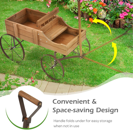 Dreamade Decorative Garden Planter, Small Wagon Cart with Metal Wheels, Wood Raised Beds Plant Pot Stand for Backyard Garden Patio 24.5"x13.5"x24"