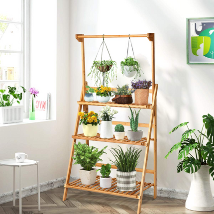 Dreamade 3-Tier Hanging Plant Stand Storage Shelf, Folding Flower Pot Organizer Display Storage Rack