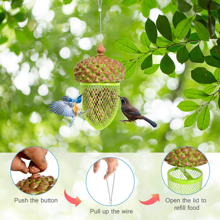 Dreamade Metal Acorn Bird Feeder, Outdoor Hanging Food Dispenser with Stainless Steel Wire and Iron Grid
