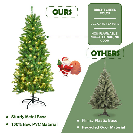 Dreamade 5ft Pre-lit Artificial Christmas Tree, Hinged Fir Pencil Christmas Tree with Lights - DreamadeUS