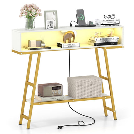 Dreamade Console Table with Charging Station & LED Lights