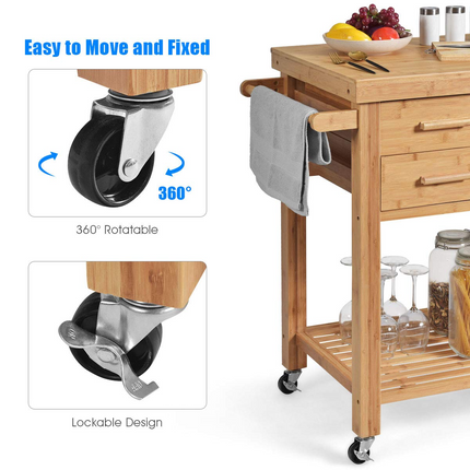 Dreamade Kitchen Island, Bamboo Island Cart, Natural