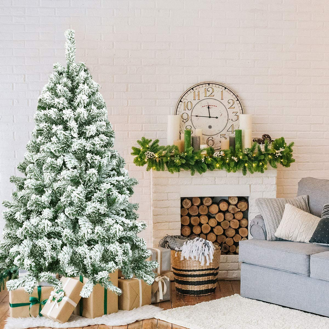 Dreamade 4.5FT Snow Flocked Christmas Tree, Artificial Hinged Pine Tree with Premium PVC Needles & Solid Foldable Metal Stand - DreamadeUS