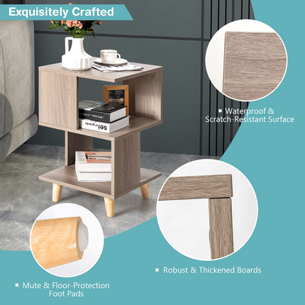 Dreamade Set of 2 End Table, Wood Nightstand with Legs (Natural)