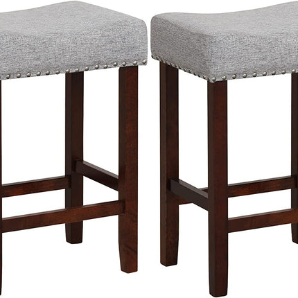 Dreamade 29.5" Bar Height Bar Stools Set of 4 - Backless Saddle Barstools with Nailhead Linen Foam Seat