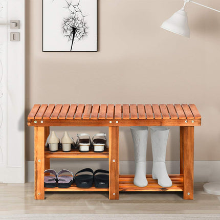 Dreamade 2-Tier Shoe Bench Entryway Shoe Rack with Seat, Wood Organizer for Hallway, Bathroom