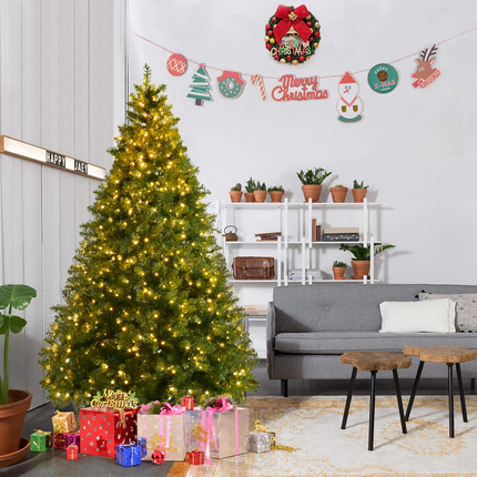 Dreamade Pre-Lit Christmas Tree Artificial PVC Spruce Hinged with 560 LED Lights and Solid Metal Legs - DreamadeUS
