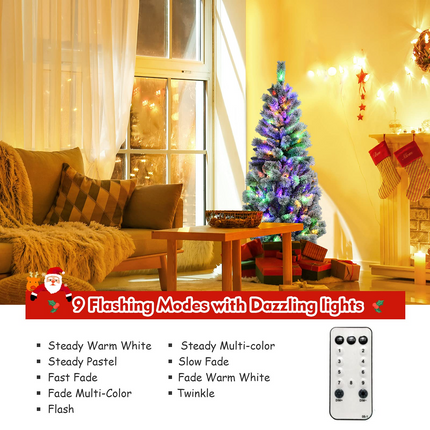 Dreamade 5ft Pre-lit Snow Flocked Christmas Tree, Premium Hinged Artificial Pine Tree w/ 9 Lighting Modes & 140 Color Changing LED Lights - DreamadeUS