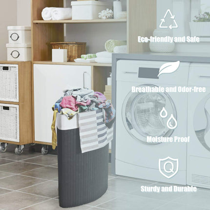 Dreamade Corner Laundry Hamper with Lid, Bamboo Laundry Basket with Removable Liner and Handle