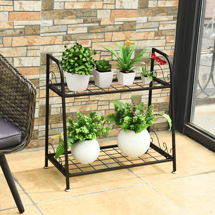 Dreamade 2 Tier Metal Plant Stand, Indoor Outdoor Plant Shelf, Flower Rack Display Shelf