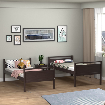 Dreamade Twin Over Twin Bunk Bed, Solid Wood Twin Bunk Bed Convertible Into Two Individual Beds