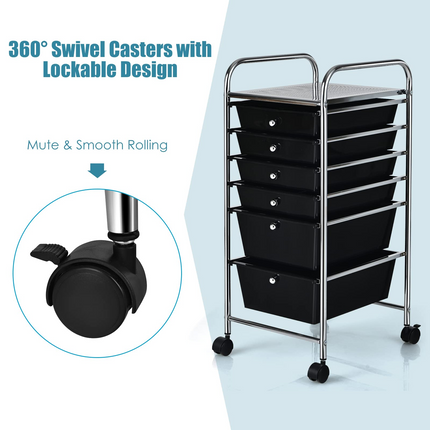6 Storage Drawer Cart Rolling Organizer Cart, Black - Dreamade
