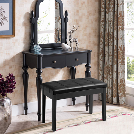Dreamade Wooden Duet Piano Bench with Padded Cushion and Music Storage