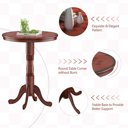 Dreamade 5 Pcs Pub Table Set, Wooden Pub Pedestal Side Table w/Stable Base