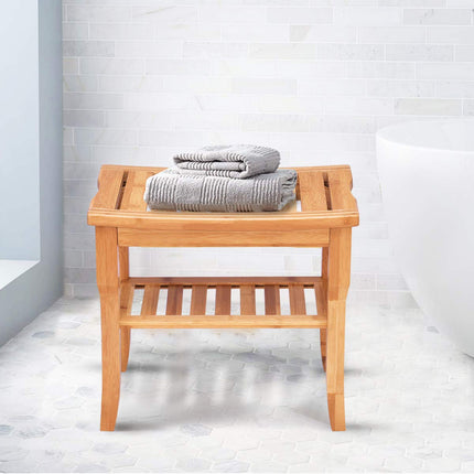 Bamboo Shower Bench Seat with Storage Shelf - Dreamadeus
