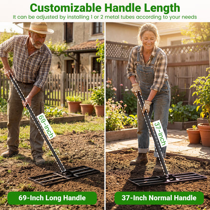 DREAMADE Lawn Leveler, Adjustable Lawn Leveling Rake w/ Steel Handle, Black