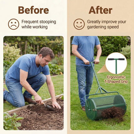DREAMADE Compost Spreader, Peat Moss Spreader with T Handle, Black