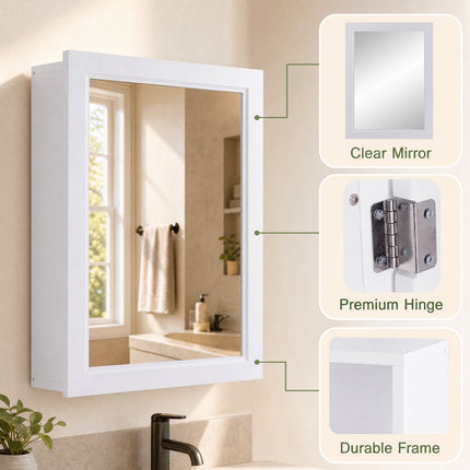 DREAMADE Wall Mount Cabinet with Mirror, Single-Door Wooden Medicine Cabinet with Adjustable Shelf & Mirror