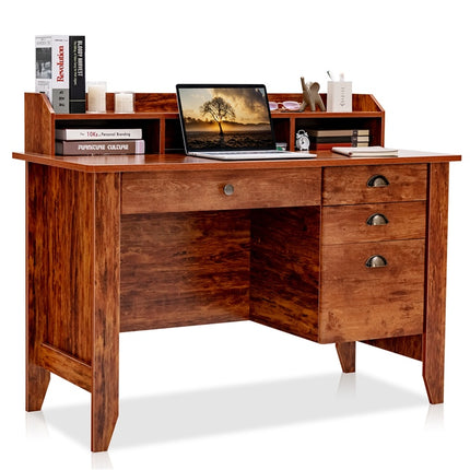 DREAMADE Home Office Desk with Drawer, Wood Office Executive Desk w/Multiple Drawers & Storage Cabinet