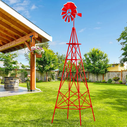 DREAMADE 8ft Steel Windmill, Farmhouse Windmill Decoration with Directional Vane