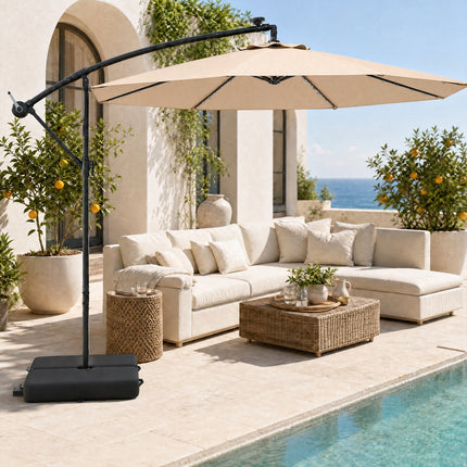 DREAMADE Patio Umbrella with Base Included, 10ft Offset Cantilever Canopy w/Stand
