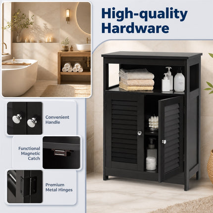 DREAMADE Bathroom Storage Cabinet, Wooden Floor Cabinet with 2 Doors, Black