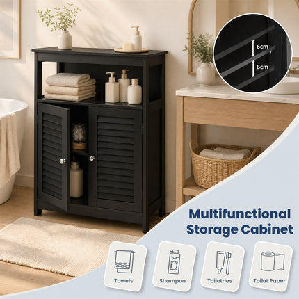 DREAMADE Bathroom Storage Cabinet, Wooden Floor Cabinet with 2 Doors, Black