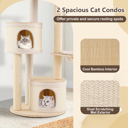 DREAMADE 60" Tall Cat Tree, Wooden Kitten Tower w/Sisal Scratching Posts & Mat