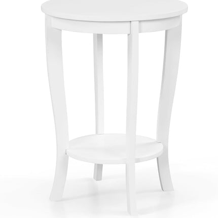 Dreamade Round End Table with Storage Shelf Set of 2, Retro Nightstand with Solid Wood Legs, 24.5" Accent Table for Small Spaces
