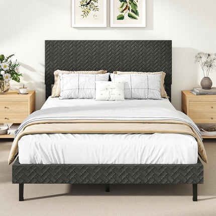 Dreamade Bed Frame | Velvet Upholstered Platform Bed w/Height Adjustable Chevron Headboard